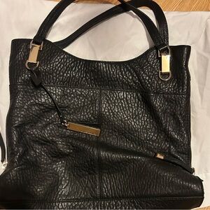 Black Textured Leather Tote Bag